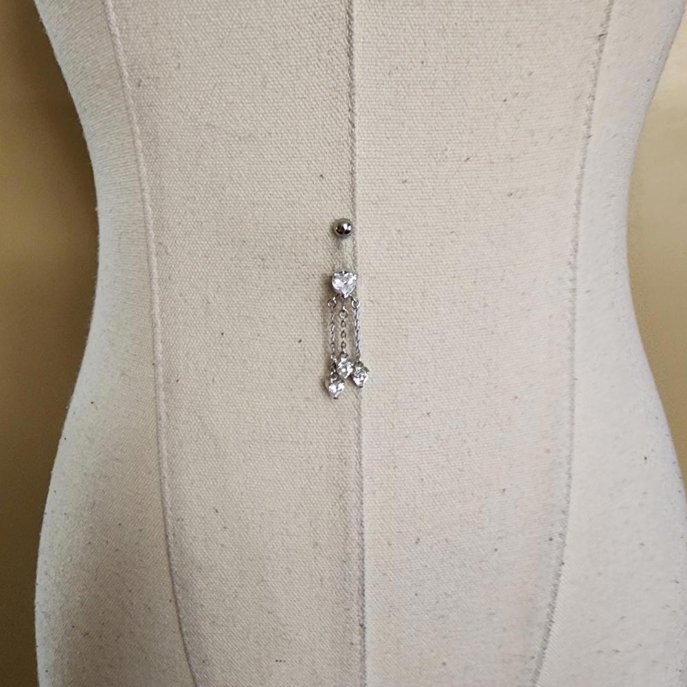 Silver Heart Dangle Belly Button Ring - image 5